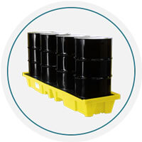 Tarima de plastico para control de derrames TAD1014 para 4 tambos industriales en linea.
