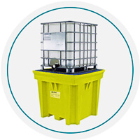 Tarima HDPE con contención de derrames para TOtes IBC de 1,000 litros Space Saver que ahorra espacio al almacenar