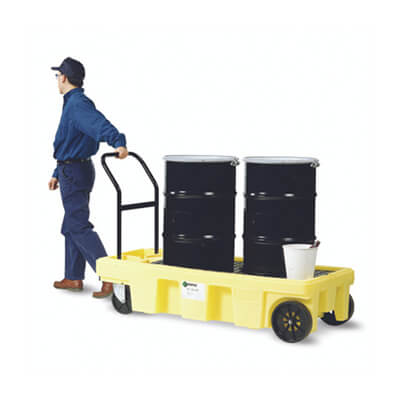 Poly Spill Cart carro Antiderrames para químicos. La manera más segura de transportar aceites, químicos y substancias peligrosas almacenadas en tambos industriales.